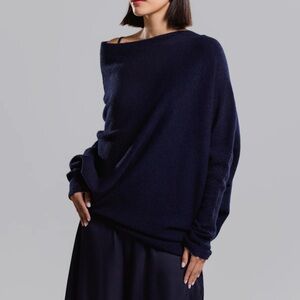 JAKI LONDON Navy Asymmetrical Drape Sweater